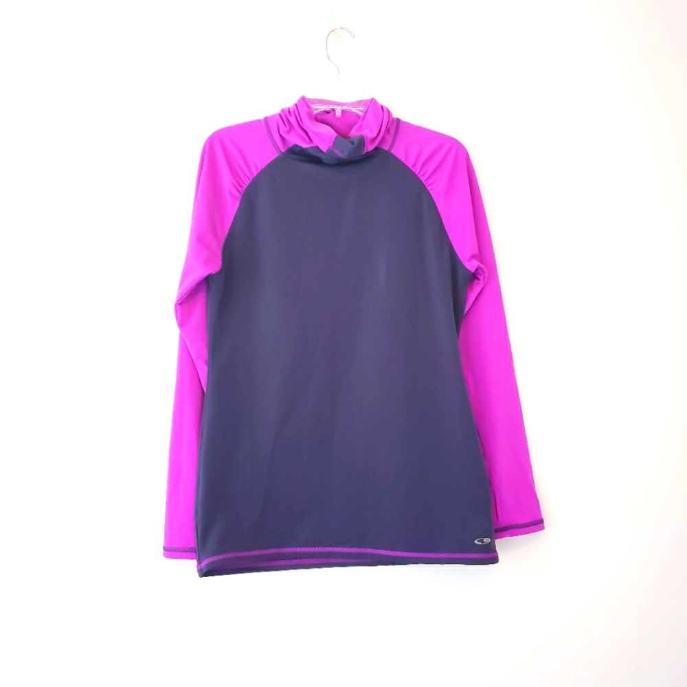 Champion C9 Running Athletic Turtleneck Long Sleeve Shirt Top Purple Gray Large